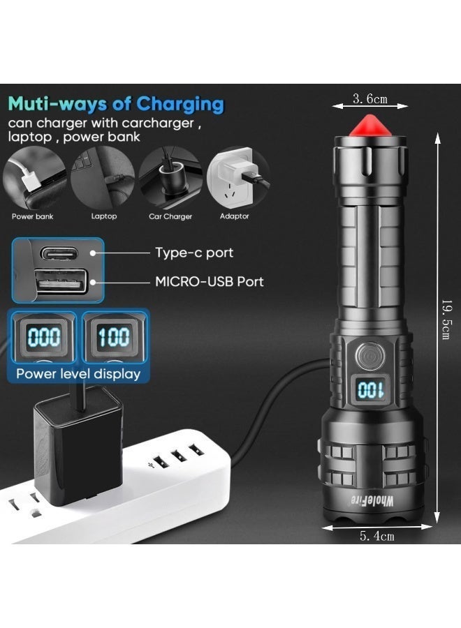 Arabest Rechargeable Torchlight Flashlight 250000 Lumens Super Bright White Laser LED High Power Tactical Handheld - Brightest for Camping, Hiking & Emergencies - Image 5